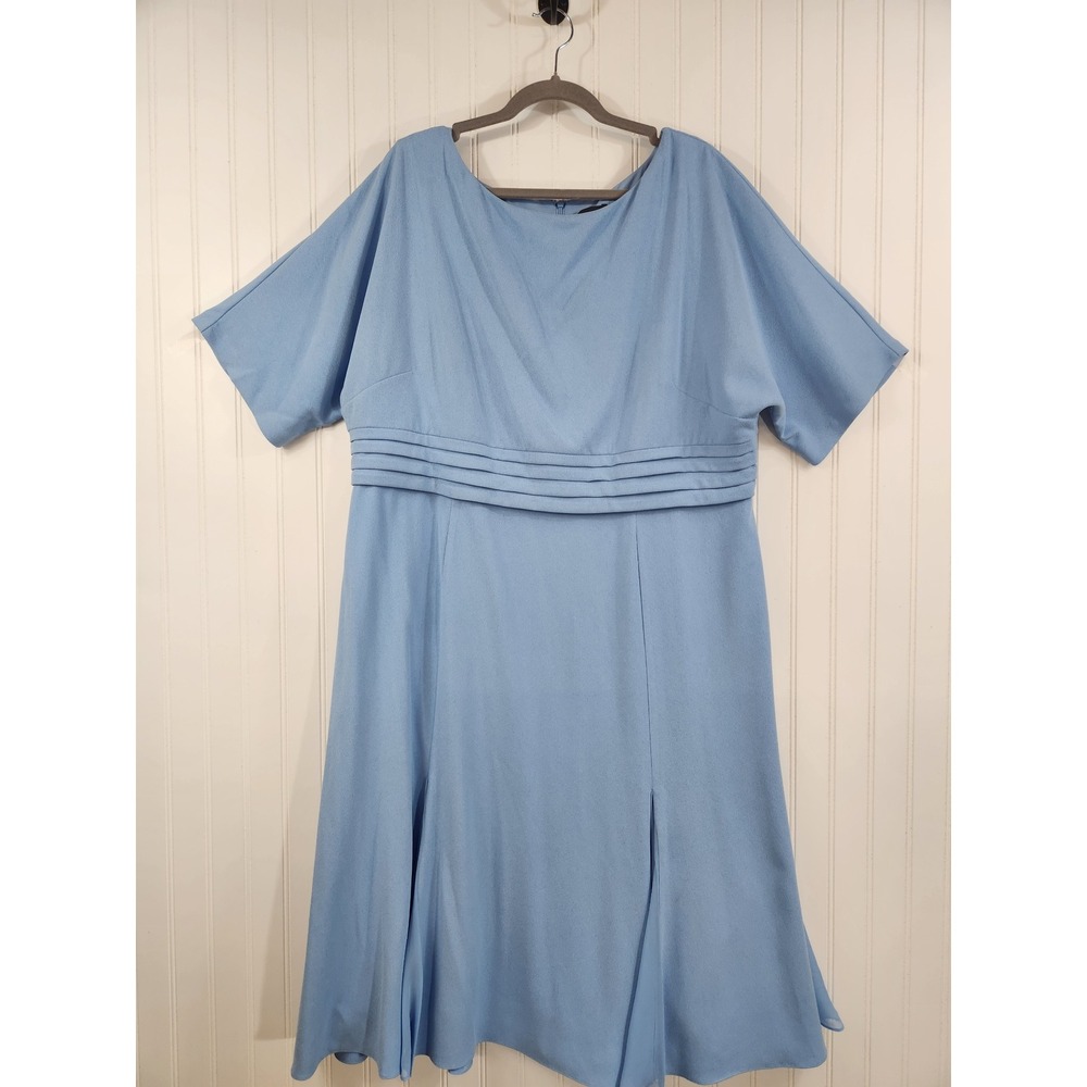 Adrianna Papell Light Blue Pleated Waist Godet Skirt Fit Flare Dress 16W Flowy